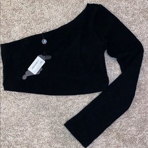 Motel Black One-Sleeve Crop Top Size L